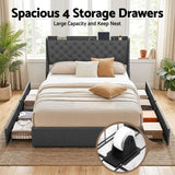 Artiss Double Bed Frame with 4 Storage Drawers and Charging Station Tufted Wingback Headboard 300kg Loads Charcoal Grey - Top-Down View