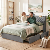 Artiss Double Bed Frame with 4 Storage Drawers and Charging Station Tufted Wingback Headboard 300kg Loads Charcoal Grey - Extra Image