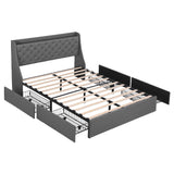 Artiss Double Bed Frame with 4 Storage Drawers and Charging Station Tufted Wingback Headboard 300kg Loads Charcoal Grey - Extra Image