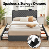 Artiss King Bed Frame with 4 Storage Drawers and Charging Station Tufted Wingback Headboard 300kg Loads Charcoal Grey - Top-Down View