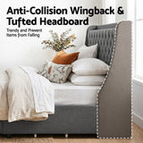 Artiss King Bed Frame with 4 Storage Drawers and Charging Station Tufted Wingback Headboard 300kg Loads Charcoal Grey - Rear View