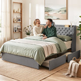 Artiss King Bed Frame with 4 Storage Drawers and Charging Station Tufted Wingback Headboard 300kg Loads Charcoal Grey - Extra Image