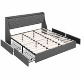 Artiss King Bed Frame with 4 Storage Drawers and Charging Station Tufted Wingback Headboard 300kg Loads Charcoal Grey - Extra Image