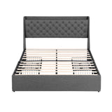 Artiss Queen Bed Frame with 4 Storage Drawers and Charging Station Tufted Wingback Headboard 300kg Loads Charcoal Grey - Side View