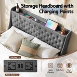 Artiss Queen Bed Frame with 4 Storage Drawers and Charging Station Tufted Wingback Headboard 300kg Loads Charcoal Grey - 45-Degree Angle