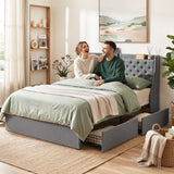 Artiss Queen Bed Frame with 4 Storage Drawers and Charging Station Tufted Wingback Headboard 300kg Loads Charcoal Grey - Extra Image