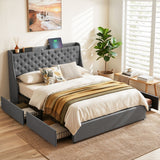 Artiss Queen Bed Frame with 4 Storage Drawers and Charging Station Tufted Wingback Headboard 300kg Loads Charcoal Grey - Extra Image