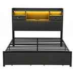 Artiss Queen Bed Frame with Storage Drawers & Headboard, 2 Drawer, USB, LED