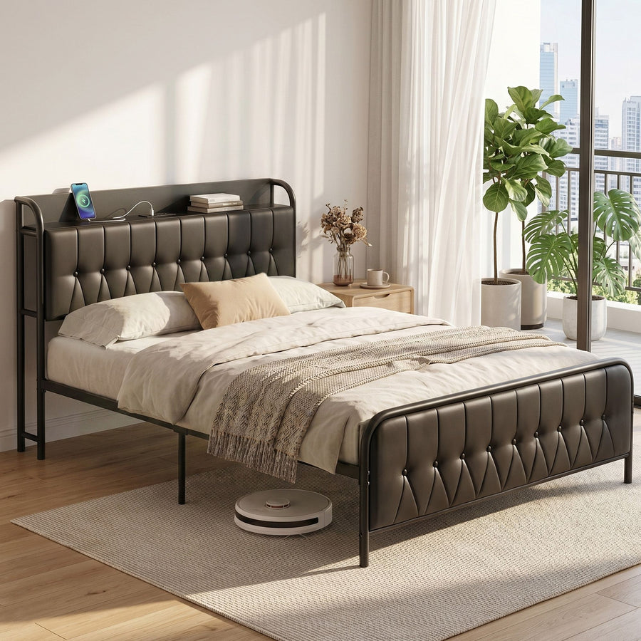 Artiss Double Bed Frame with Storage Headboard SAA Certified Charging Station