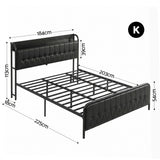 Artiss King Bed Frame with Storage Headboard SAA Certified Charging Station - Front View