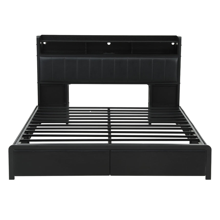 Artiss King Bed Frame with Storage Headboard, 2 Drawers, Charging Station & LED Light
