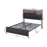 Artiss Double Bed Frame with LED Lights Storage Headboard 2 USB 2 AC Outlets Charging Station - Front View