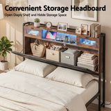 Artiss Double Bed Frame with LED Lights Storage Headboard 2 USB 2 AC Outlets Charging Station - 45-Degree Angle
