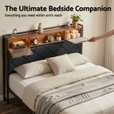 Artiss Double Bed Frame with LED Lights Storage Headboard 2 USB 2 AC Outlets Charging Station - Rear View