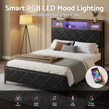 Artiss Double Bed Frame with LED Lights Storage Headboard 2 USB 2 AC Outlets Charging Station - Close-Up Angle