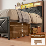 Artiss Double Bed Frame with LED Lights Storage Headboard 2 USB 2 AC Outlets Charging Station - Low Angle