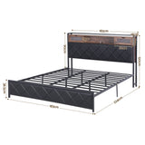 Artiss King Bed Frame with LED Lights and Storage Headboard Charging Station - Front View