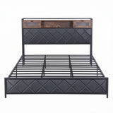 Artiss King Bed Frame with LED Lights and Storage Headboard Charging Station - Side View