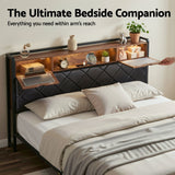 Artiss King Bed Frame with LED Lights and Storage Headboard Charging Station - Rear View