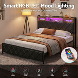 Artiss King Bed Frame with LED Lights and Storage Headboard Charging Station - Close-Up Angle