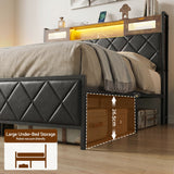 Artiss King Bed Frame with LED Lights and Storage Headboard Charging Station - Low Angle