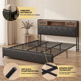 Artiss King Bed Frame with LED Lights and Storage Headboard Charging Station - Extra Image