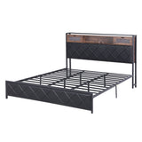 Artiss King Bed Frame with LED Lights and Storage Headboard Charging Station - Extra Image