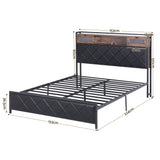 Artiss Queen Bed Frame with LED Lights and Storage Headboard Charging Station - Front View