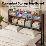 Artiss Queen Bed Frame with LED Lights and Storage Headboard Charging Station - 45-Degree Angle