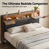 Artiss Queen Bed Frame with LED Lights and Storage Headboard Charging Station - Rear View