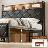 Artiss Queen Bed Frame with LED Lights and Storage Headboard Charging Station - Low Angle