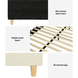 Artiss Bed Frame Single Size Velvet Cream ELLA - Rear View