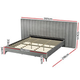 Artiss Bed Frame King Size Velvet Grey LOTT - Front View