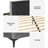 Artiss Bed Frame King Size Velvet Grey LOTT - Rear View