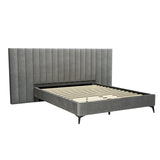 Artiss Bed Frame Queen Size Velvet Grey LOTT - Close-Up Angle
