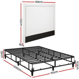 Artiss Queen Bed Frame with Headboard Platform Bed Base Grey Beige Fabric Metal - Front View