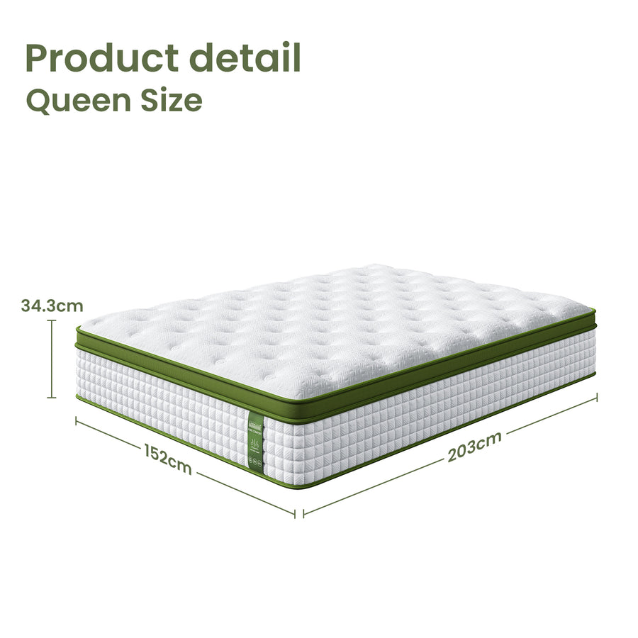 Artiss BedStory Queen Bed Frame with Mattress Set Platform Base Pocket Coil Linen Upholstered