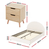 Artiss Gas Lift Queen Bed Frame with Bedside Table Set Boucle Fabric Upholstered Platform Bed Nightstand - Front View