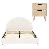 Artiss Gas Lift Queen Bed Frame with Bedside Table Set Boucle Fabric Upholstered Platform Bed Nightstand - Side View
