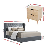 Artiss Gas Lift Queen Bed Frame and Bedside Table Set 2 Drawer Nightstand Bedroom Furniture Bundle - Front View