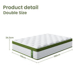 Artiss Double Bed Frame and BedStory Hybrid Mattress Bundle with Headboard White - Side View