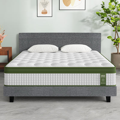 Artiss BedStory King Bed Frame Set With Hybrid Mattress Medium Firm Linen Grey