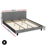 Artiss BedStory King Bed Frame Set With Hybrid Mattress Medium Firm Linen Grey - Front View
