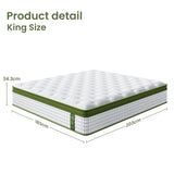 Artiss BedStory King Bed Frame Set With Hybrid Mattress Medium Firm Linen Grey