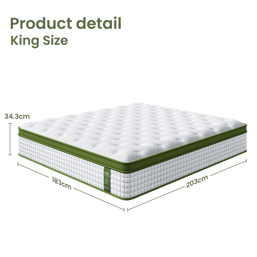 Artiss BedStory King Bed Frame Set With Hybrid Mattress Medium Firm Linen Grey