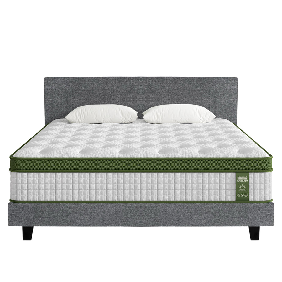 Artiss BedStory King Bed Frame Set With Hybrid Mattress Medium Firm Linen Grey