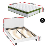 Artiss Double Bed Frame Platform White PVC Leather Hybrid Mattress Modern - Front View