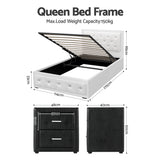 Artiss King Single Bed Frame Storage White Leather Gas Lift Bed Black Bedside Table Set - Front View