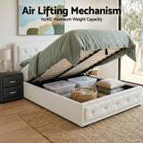 Artiss King Single Bed Frame Storage White Leather Gas Lift Bed Black Bedside Table Set - Top-Down View