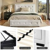 Artiss King Single Bed Frame Storage White Leather Gas Lift Bed Black Bedside Table Set - Rear View